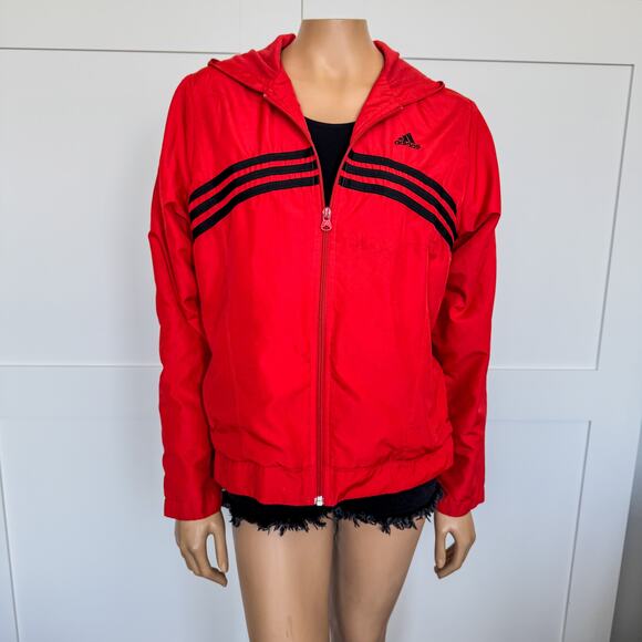 2004 Vintage Adidas-Lightweight Zip Up Hoodie Track Jacket-Red/Black-Size Medium - Picture 1 of 11